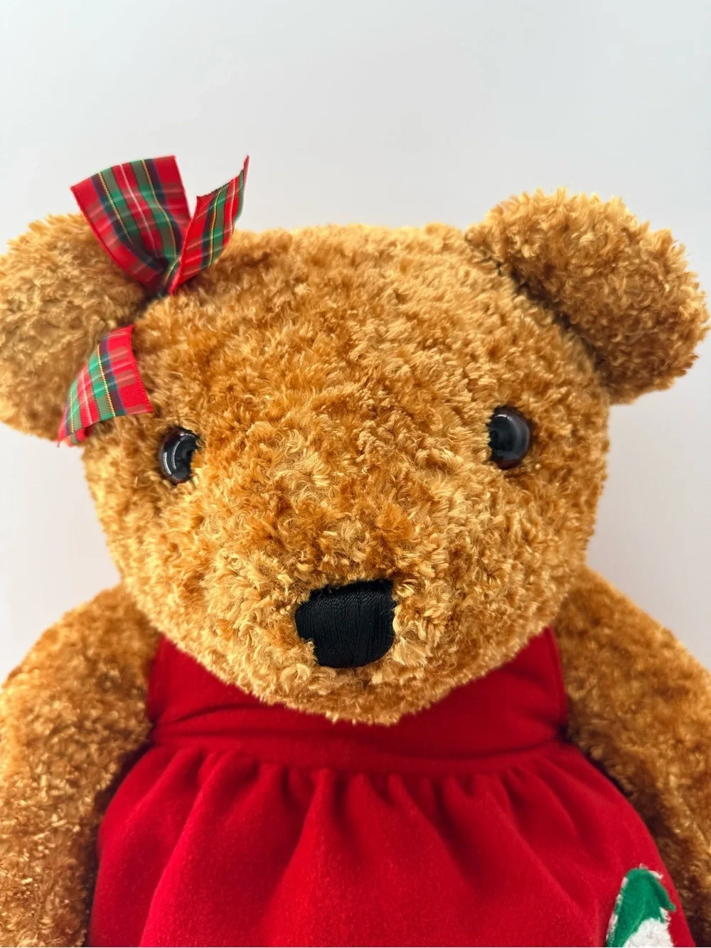 jcpenney Brown Teddy Bear in Red Dress with Plaid Bow